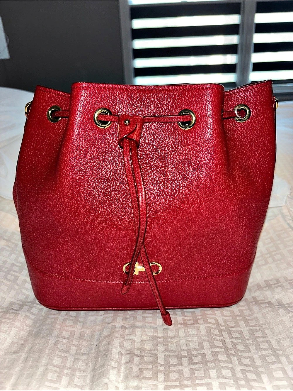 Salvatore Ferragamo Gancini Leather Bucket Bag Red